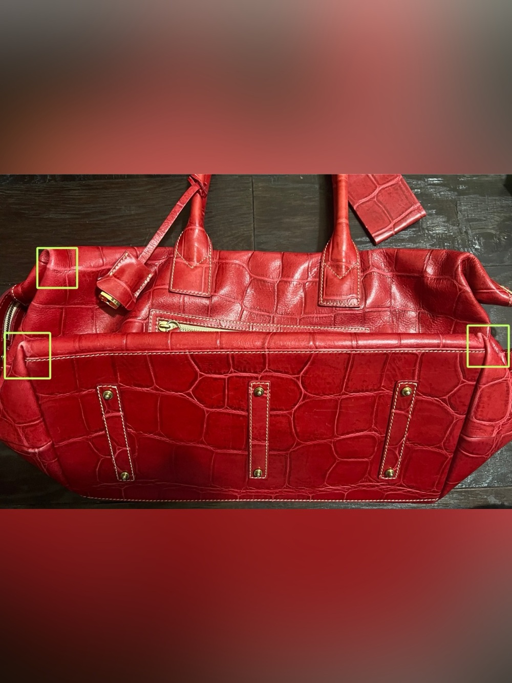 Vintage Dooney & Bourke Red Croc Embossed Leather Satchel / Tote with Lock & Key - Picture 12 of 16